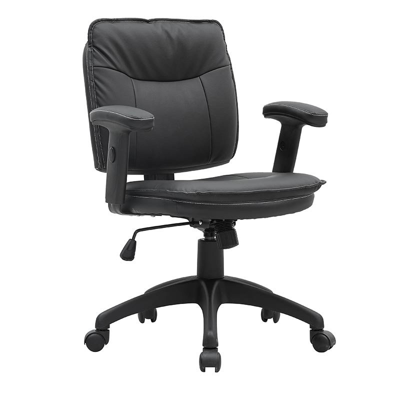 XL-3370 Chaise de bureau à dossier inférieur avec accoudoirs en PU noir