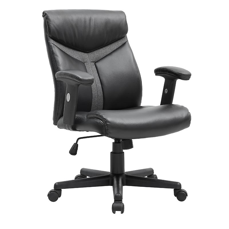 XL-3377 Chaise à dossier bas en PU noir avec accoudoirs de bureau relevables