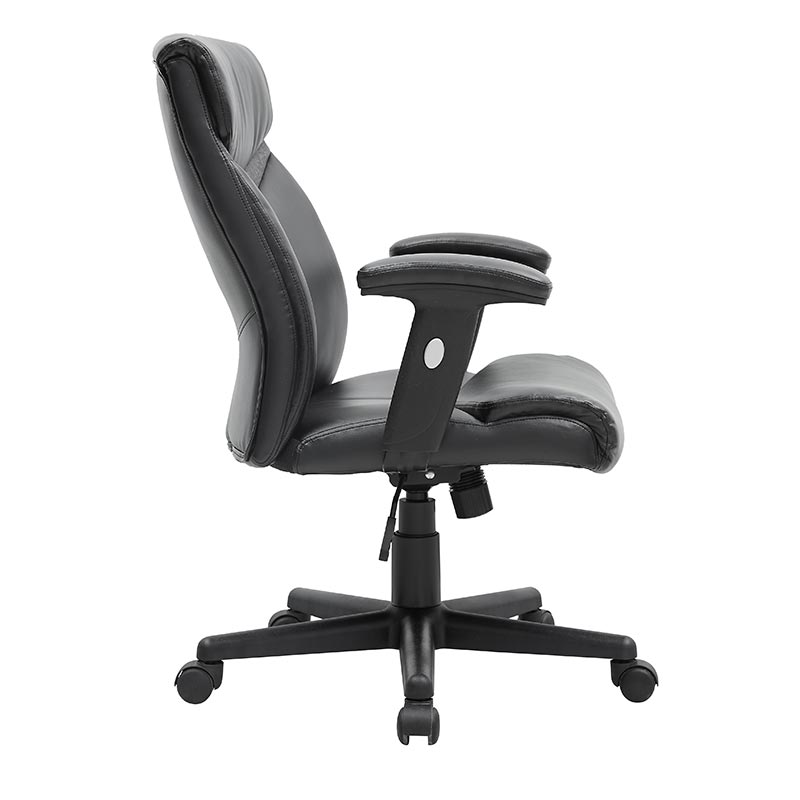 XL-3377 Chaise à dossier bas en PU noir avec accoudoirs de bureau relevables