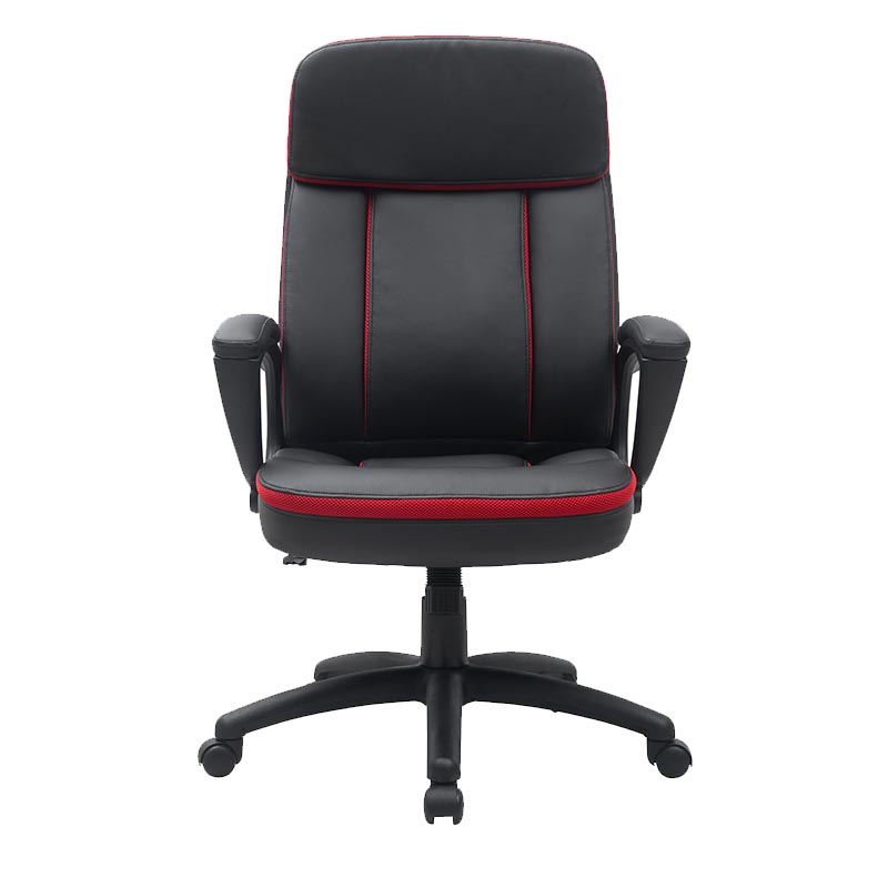 XL-3392 Chaise de bureau avec accoudoir en nylon PU noir et rouge à dossier moyen