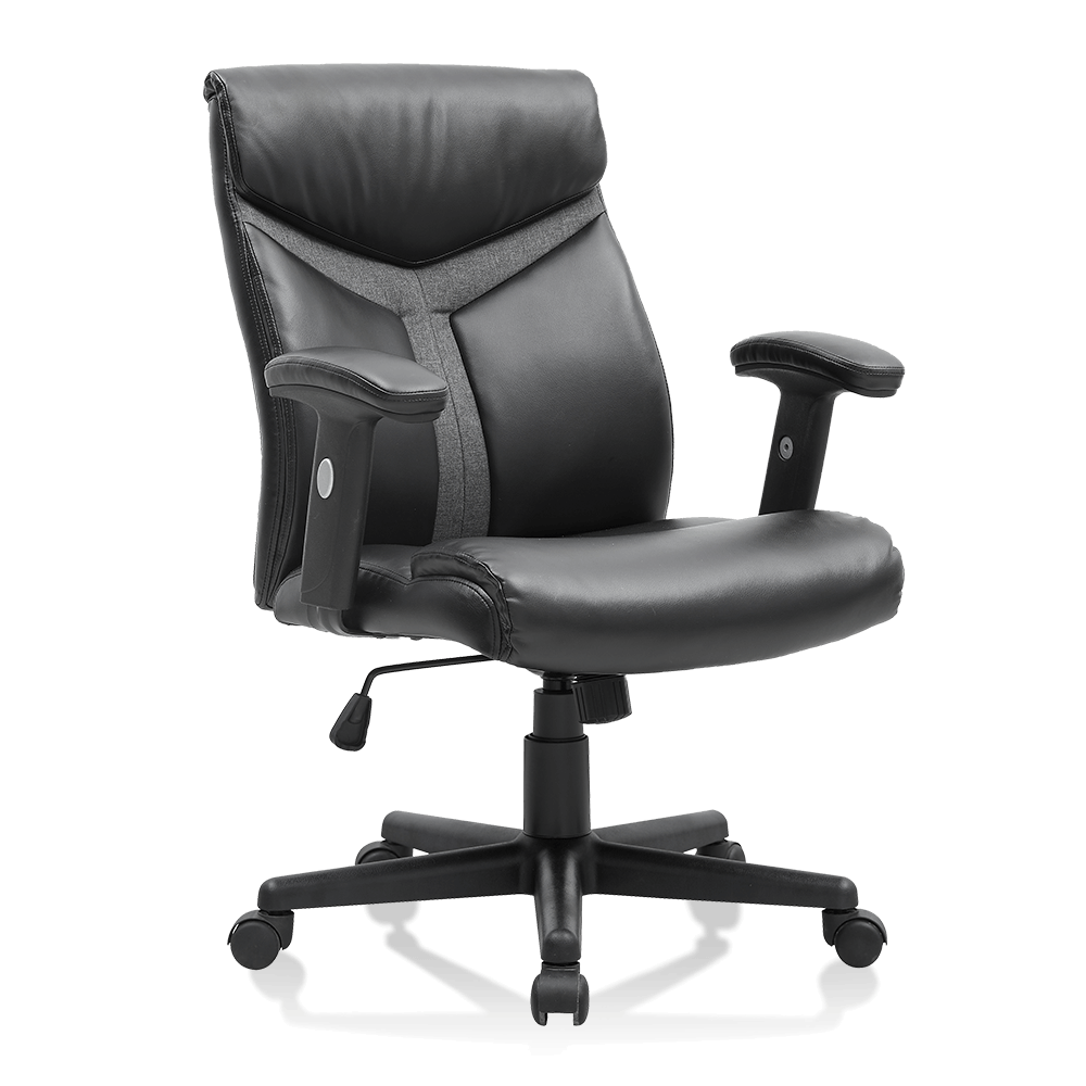 XL-3377 Chaise à dossier bas en PU noir avec accoudoirs de bureau relevables